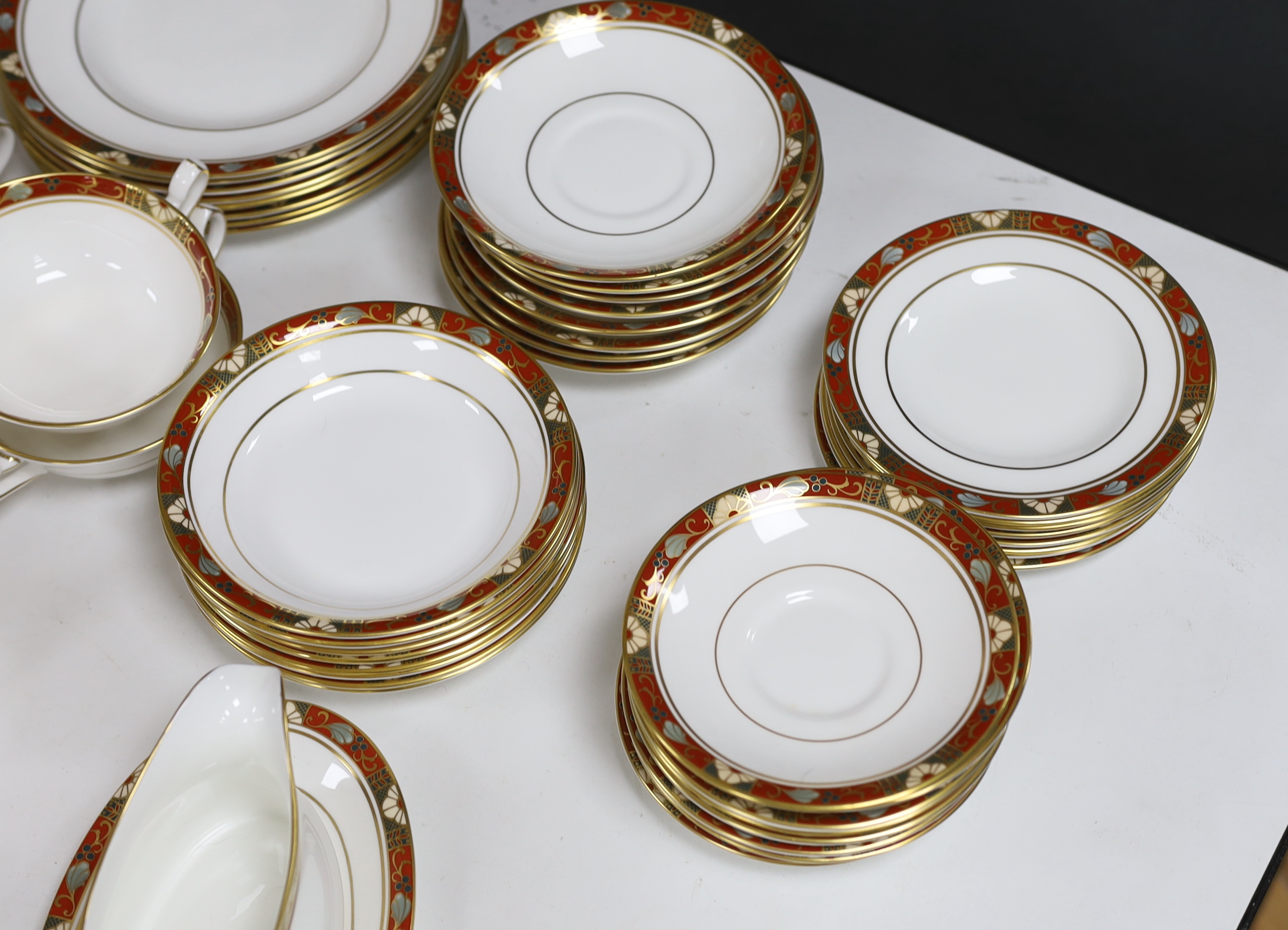 A Royal Crown Derby Cloisonné pattern tea and dinner service for 8 settings